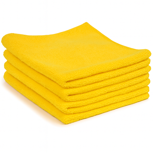 Stack of yellow cloths on a white background
